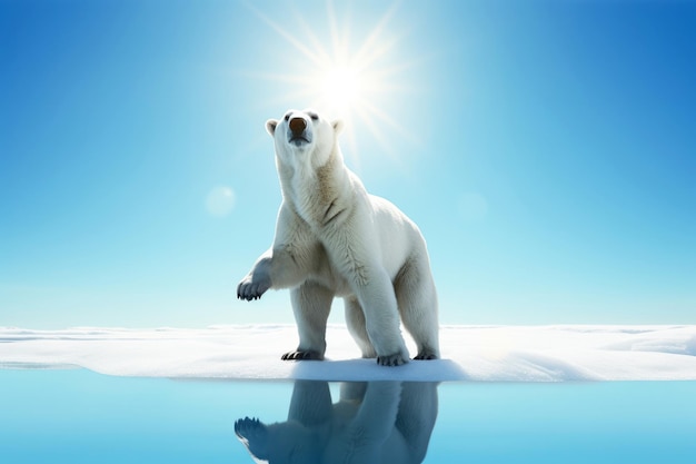 Polar bear standing on ice floe due to polar ice cap melting AI generated