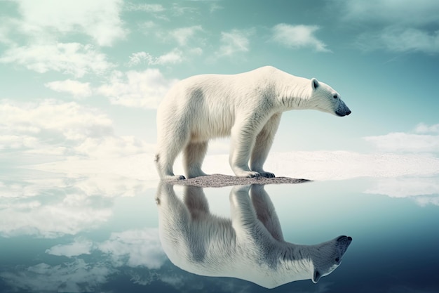 Polar bear standing on an ice floe with soft colors and cool tones Generative AI