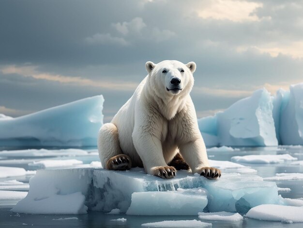 녹는 빙산 위에 서 있는 북극 ⁇  동물 멸종 캠페인