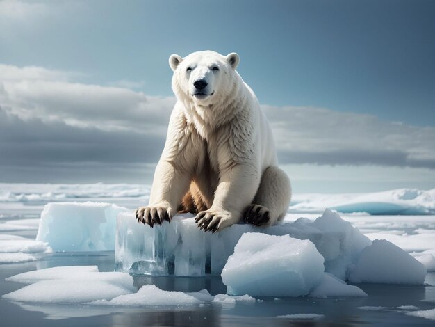 Photo polar bear standing on melting iceberg animal extinction campaign