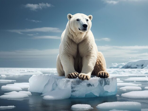 Photo polar bear standing on melting iceberg animal extinction campaign