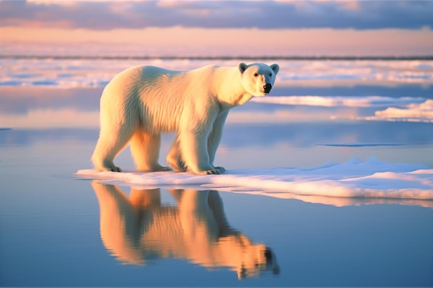 a polar bear standing on top of a snow covered field