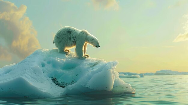 A polar bear stranded on a melting iceberg highlighting the impact of rising sea temperatures on Arctic wildlife