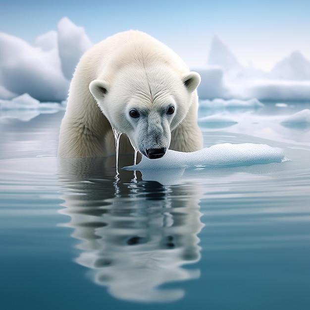 A polar bear stranded on a melting iceberg