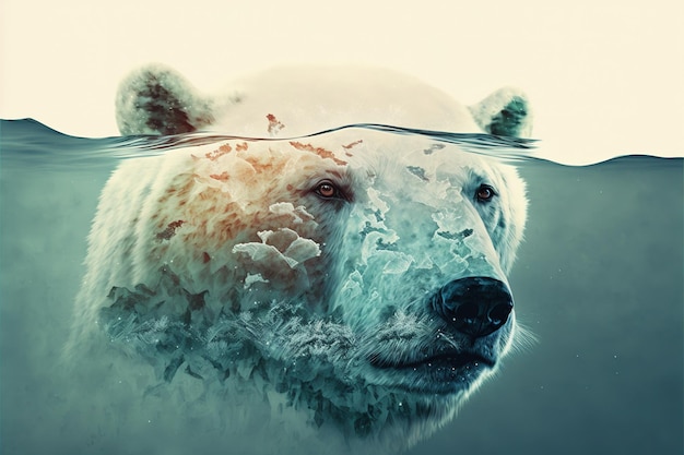 Polar bear suffer from climate change in double exposure