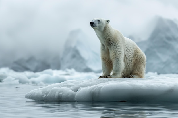 Photo polar bear surveying shrinking habitat in arctic