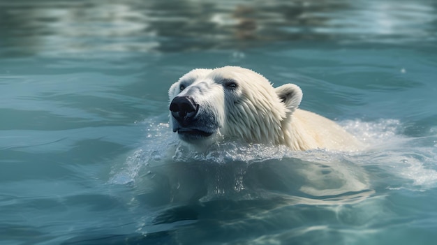 A Polar Bear Swimming in the Arctic Ocean