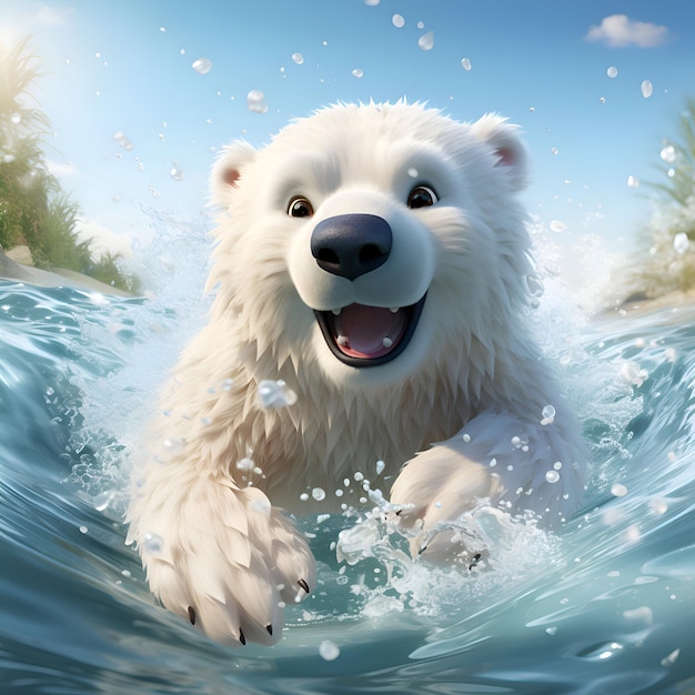 Polar bear swimming in the sea 3d render illustration