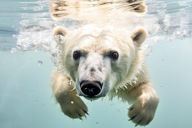 A polar bear swimming in the water