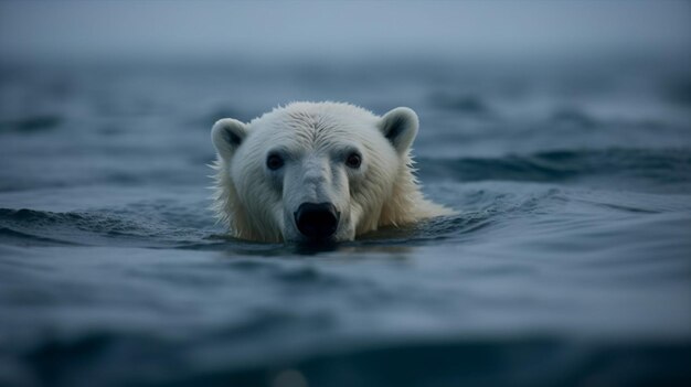 ホッキョクグマが海を泳いでいます。