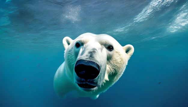 Polar bear underwater closeup