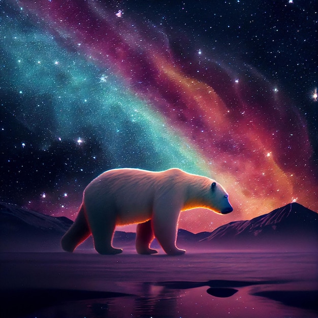 Photo polar bear walking across a body of water generative ai