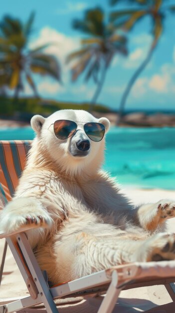 Polar Bear Wearing Sunglasses Relaxing in Beach Chair