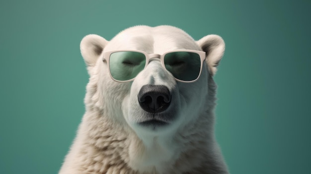 Polar Bear wearing sunglasses on a solid color background digital art faceted Generative AI