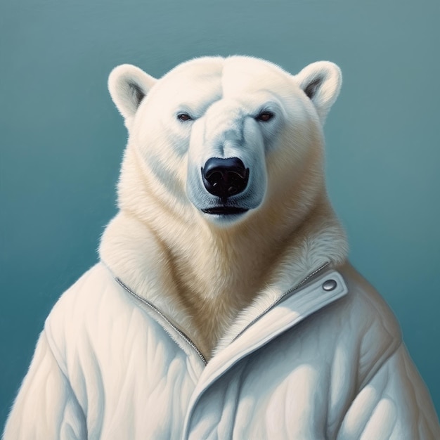 Polar bear in a white jacket Studio shot Toned