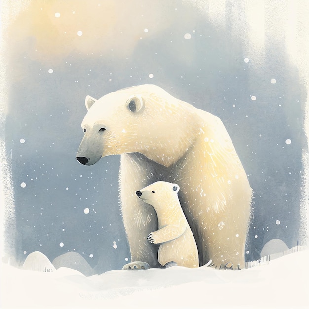 Polar bear with cub Generative AI