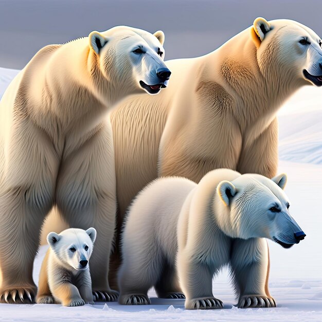 Polar bear with cubs in canadian arctic digital art