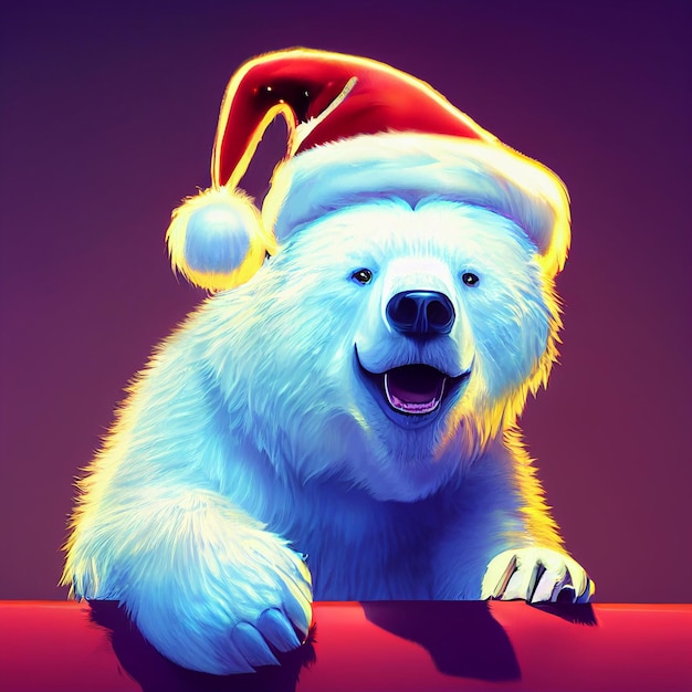 Orso polare con cappello di babbo natale sfondo di buon natale animale di babbo natale