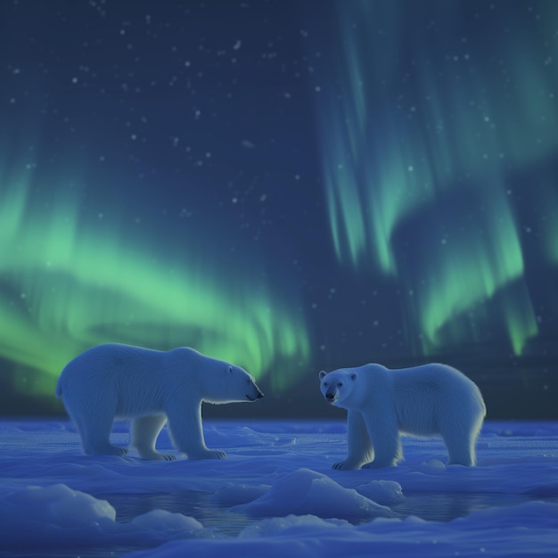 Photo polar bears under the aurora borealis