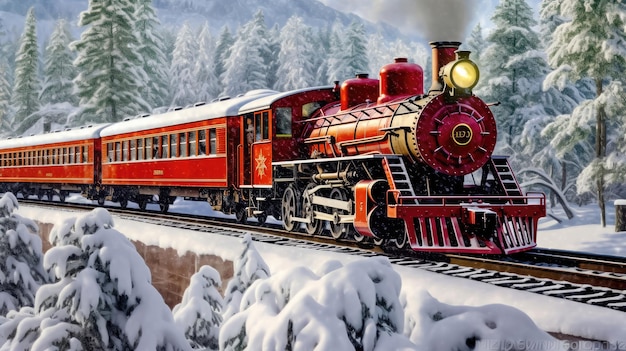 Polar Express feestelijke treinrit in het sneeuwparadijs Generatieve AI