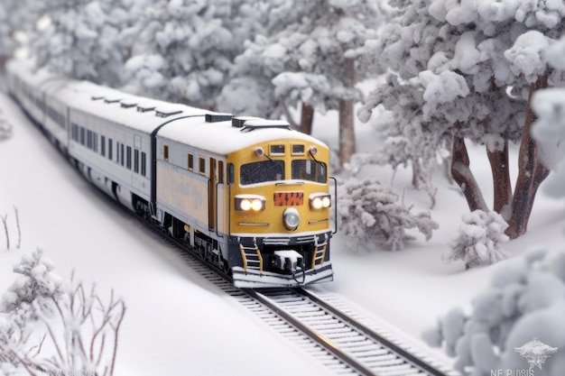 사진 생성 ai로 만든 미니어처 눈 덮인 풍경에 대한 극지 급행 열차 모델