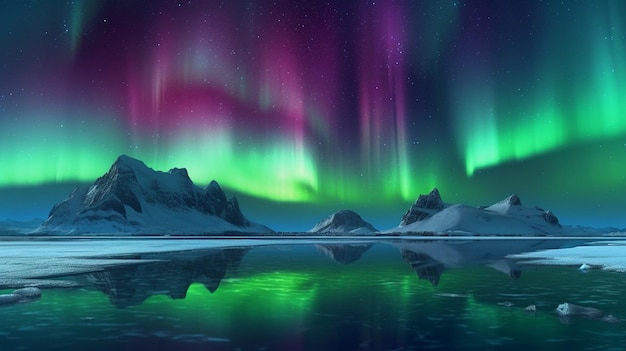 polar landscape with aurora borealis