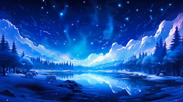 深い青色のシーケンスで視覚化された北極の夜