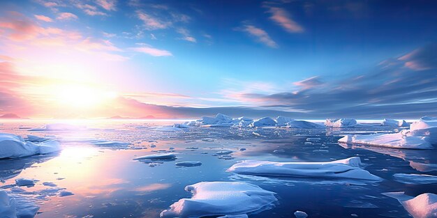 Полярный север арктический лед замороженное море океан вода зимний фон пейзаж в солнечный день