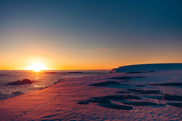 The polar sunrise sunset in the Antarctica.