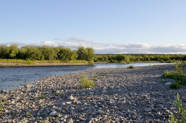 The polar Urals Pebble river banks