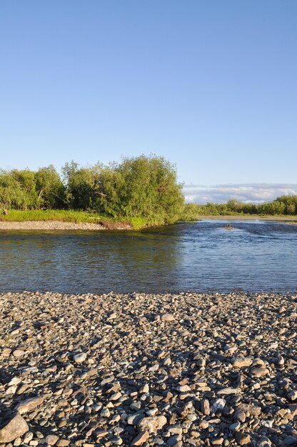 The polar Urals Pebble river banks