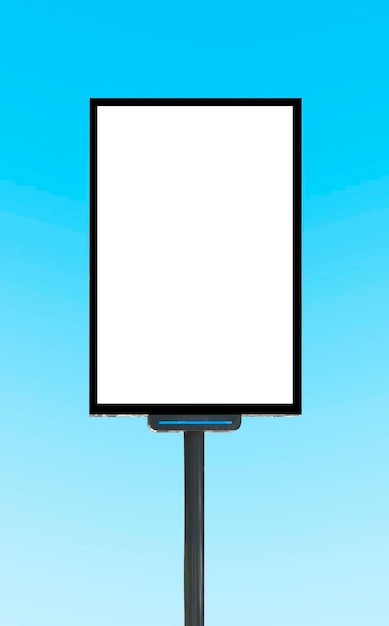 Pole billboard with mock up white screen on blue background and clipping path