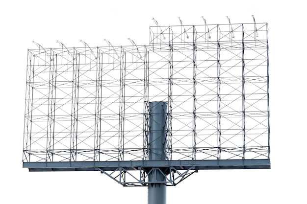 Pole empty billboard and steel frame on white background