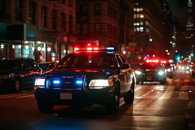 Фото Полицейская машина на дороге ночью