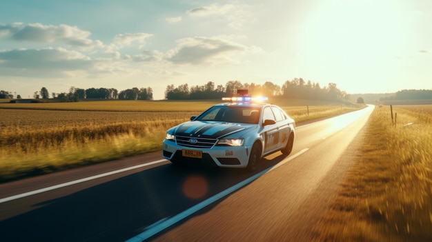 Photo police car overtaking country road a realistic documentary concept