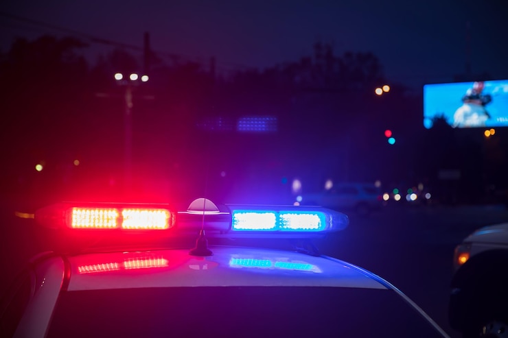 Photo police car on the street at nightxa