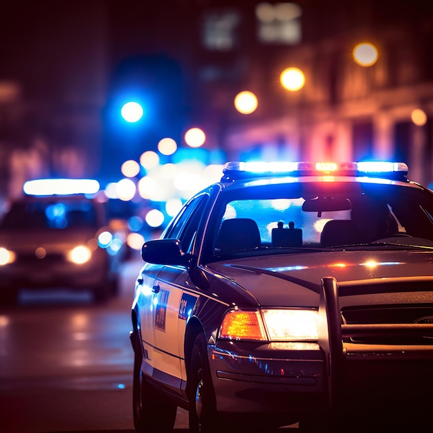 Police cars at night city