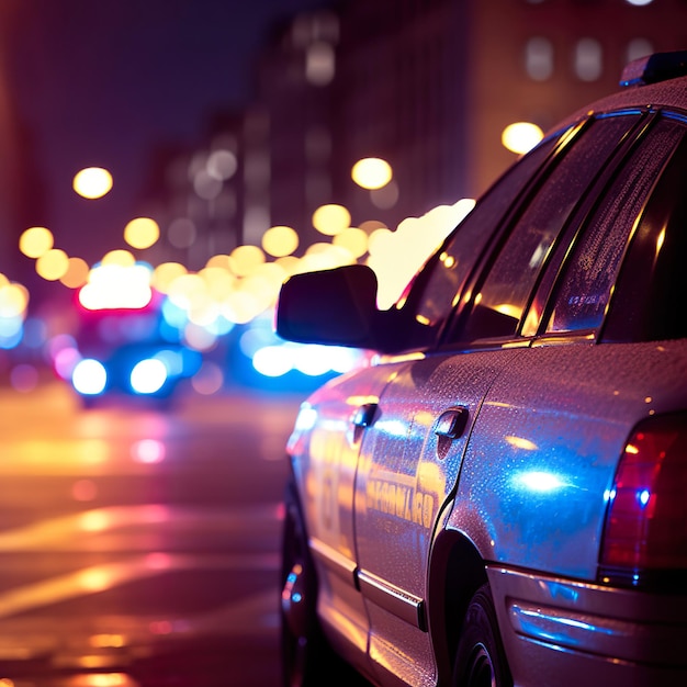 Police cars at night city