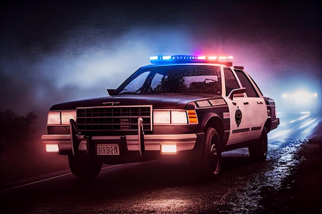 Police lights and a police car on the street