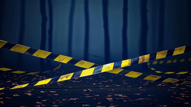 Photo the police line warning tape on a dark blue background warning