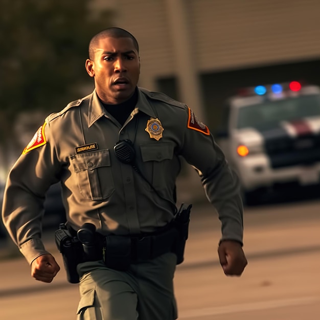 A police man in a uniform on the street