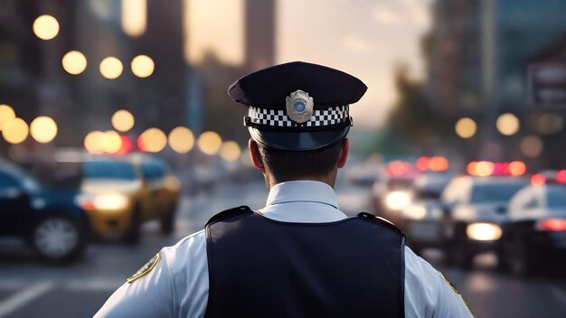 Police Officer Directing Traffic Blurred Background