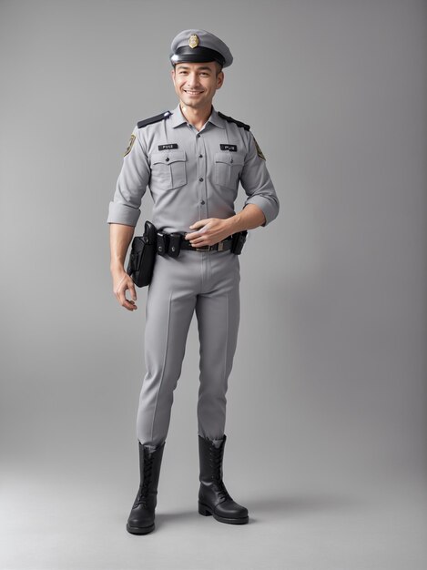 a police officer in a gray uniform