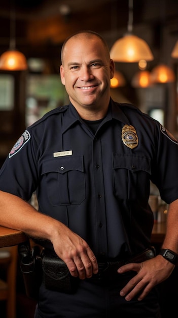 Foto un poliziotto è in piedi di fronte a un bar
