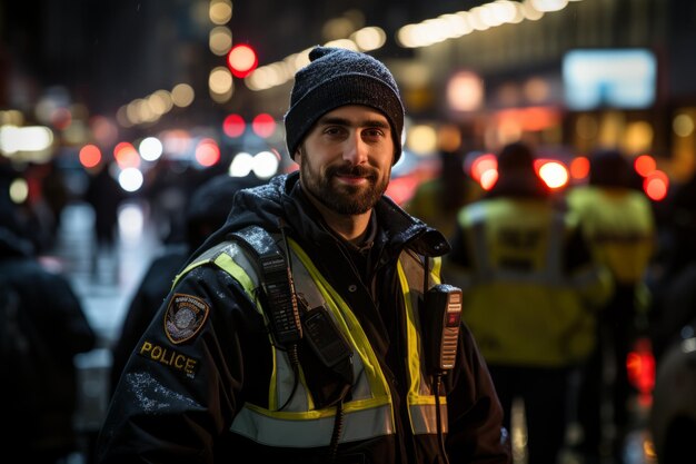 Police officer patrolling a city street Generative AI