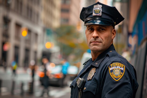 Photo police officer standing in new york street