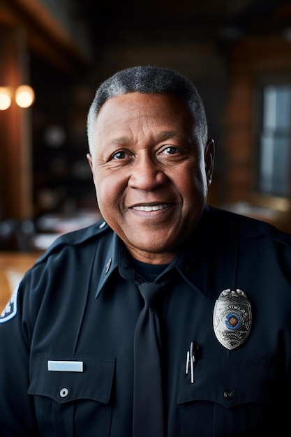 Photo a police officer with a badge on his neck