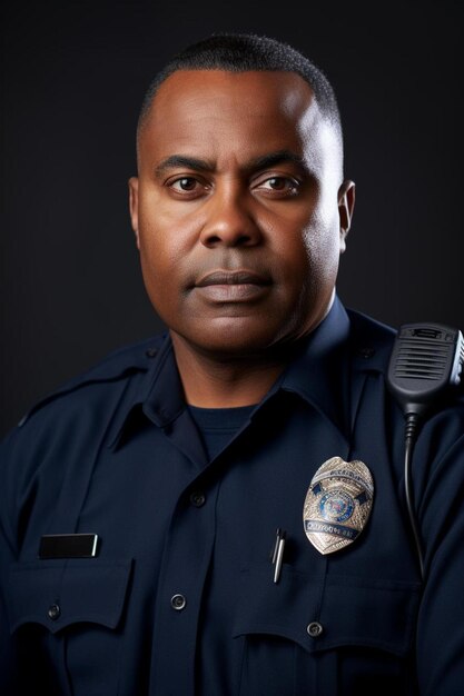 Photo a police officer with a badge on his neck