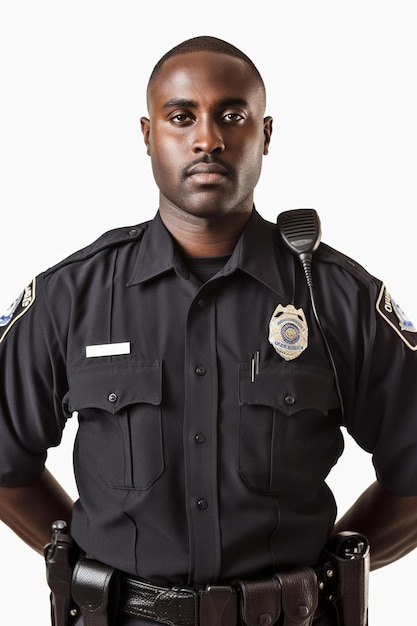 a police officer with a badge on his shoulder