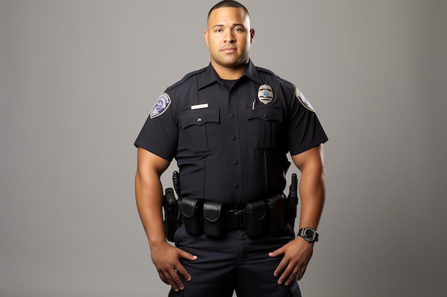 a police officer with a badge on his shoulder